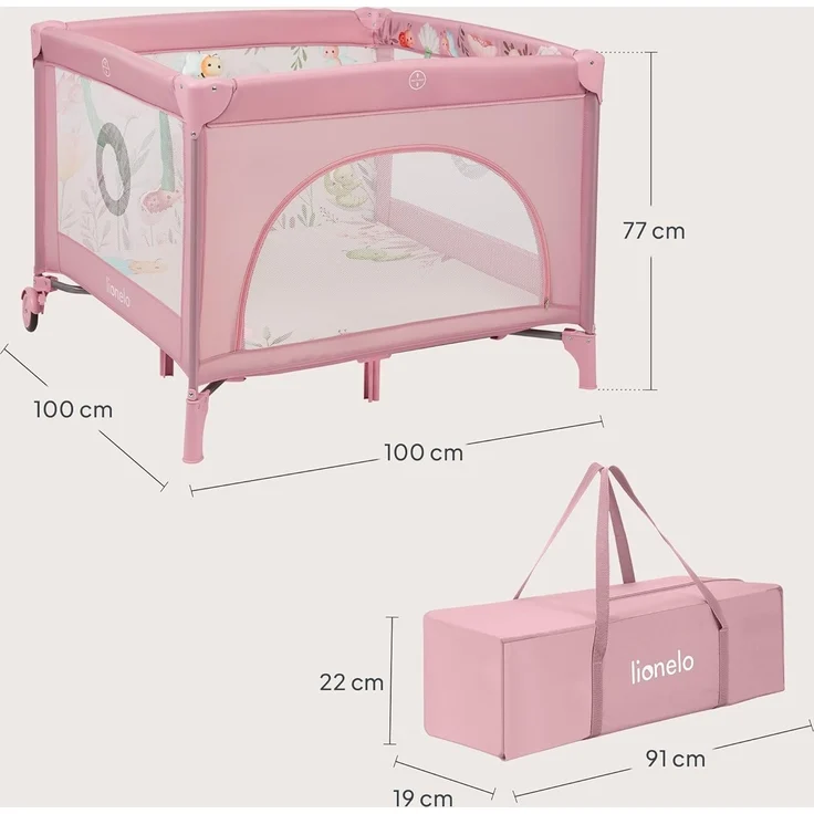 Lionelo Mille Plus 2-in-1 Reisebett und Laufgitter bis 15 kg 0-36 Monate, seitlicher Eingang, 3D-Matratze, 2 Räder mit Bremse für einfaches Zusammenklappen, Tragetasche – Bild 10
