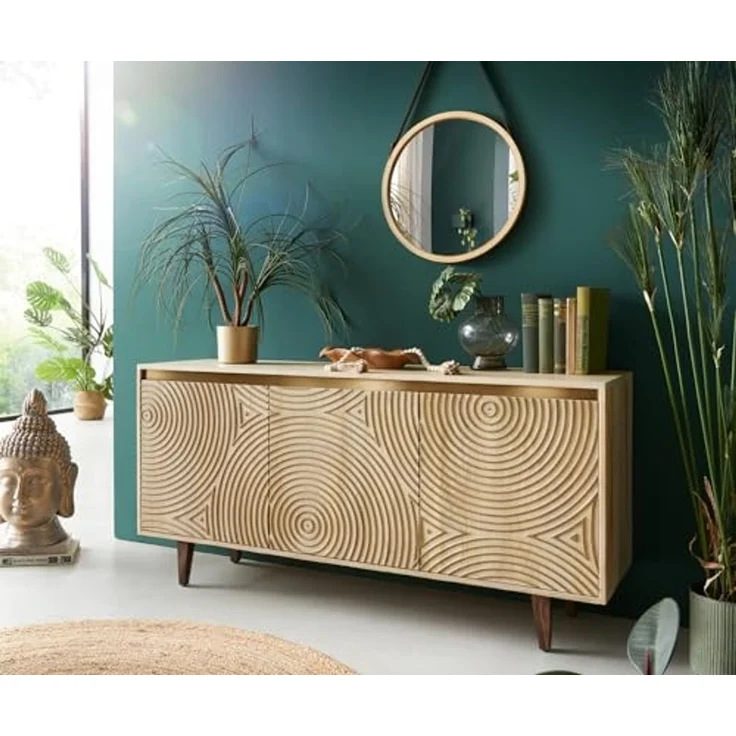 Kommode Budaya 150 cm Mango Natur 3 Türen Fuß vierkant – Bild 2