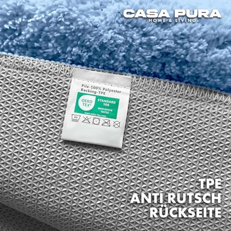 casa pura Badematte Hochflor Sky Soft, rutschfester, waschbarer Badezimmerteppich in hellblau, schadstoffgeprüft, 80x150 cm – Bild 4