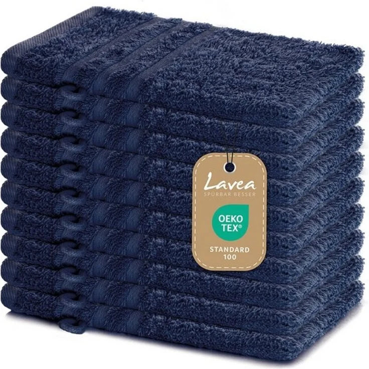 Lavea 10er Set Waschhandschuh 15x21 cm, Frottierserie Elena, Navy – Bild 4