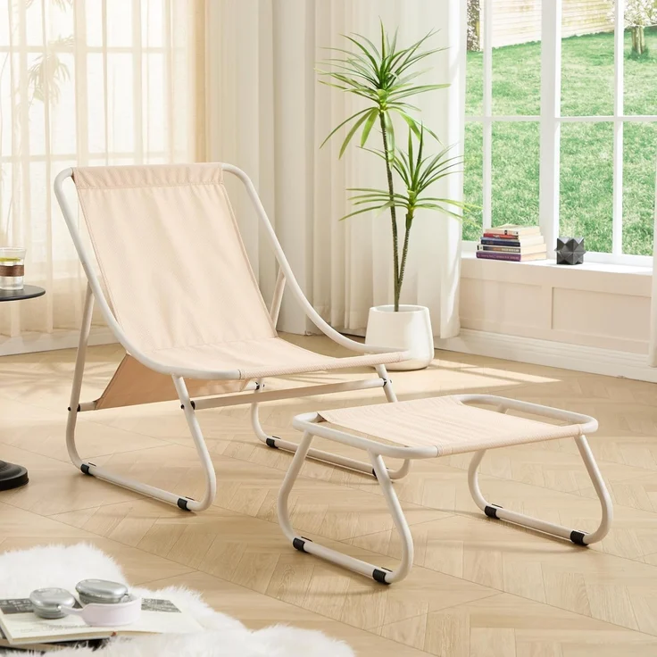 LVHOM Sessel mit Hocker, Gepolsterter Loungesessel aus Cord mit Metallgestell, ergonomischer Relaxsessel für Wohnzimmer und Schlafzimmer, Beige – Bild 6
