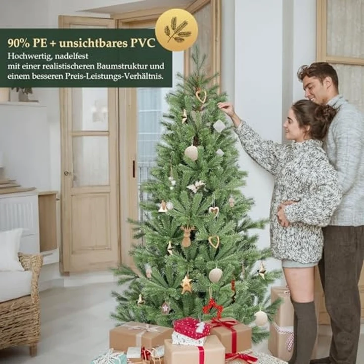 SALCAR Künstlicher Weihnachtsbaum 180 cm aus 90% PE Spritzguss, Premium Nordmanntanne, realistischer Christbaum mit Schnellaufbau Klappsystem – Bild 3