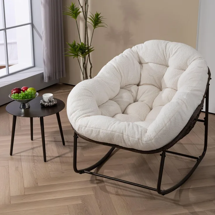 Schaukelstuhl 78x106x90 cm, 1 Stück, weiß, mit Polyrattan und Stahlgestell