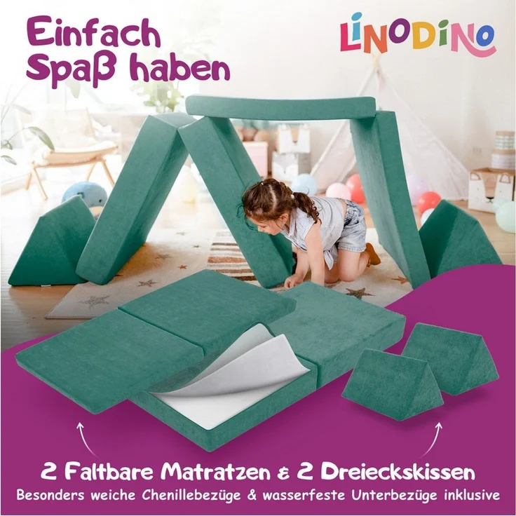 Linodino Kindersofa Spielsofa I aus Schaumstoff Bausteine I Spielcouch für Kinder, Wasserfeste Unterbezüge, Waschbare Chenille Bezüge 30° – Bild 4