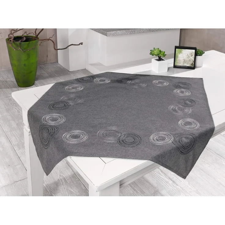 Tischdecke "Kringel" grau, 85x85 cm, modern & edel, Mitteldecke