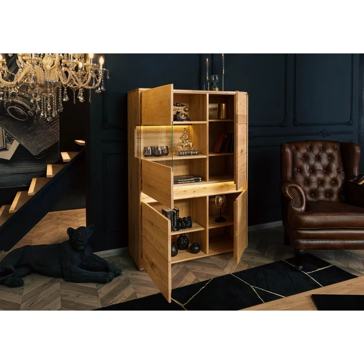 Highboard Wildeiche inkl. LED 103x43,5x152 natur geölt CARDIFF #121 – Bild 4
