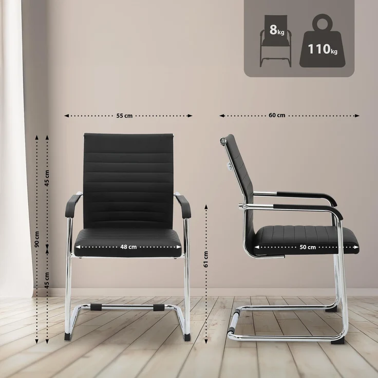 CLP Konferenzstuhl Hakon Freischwinger mit Gestell verchromt,schwarz – Bild 2