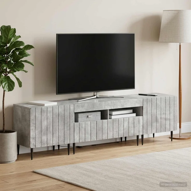 vidaXL 3-teiliges LED TV Regal ZWOLLE Betongrau Holzwerkstoff 3416518 – Bild 3