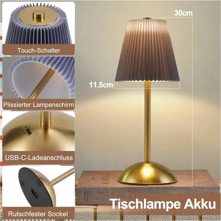 Nettlife LED Tischleuchte 2er Schwarz/Grün/Weiß/Orange/Graublau Stoff Retro Nachttischleuchte, 3 Lichtfarben Akku-Betrieb USB-ladbar, Schlafzimmer Wohnzimmer Arbeitszimmer Büros Eingangsbereiche – Bild 2