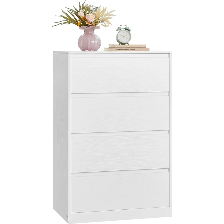 VASAGLE Kommode mit 4 Schubladen, Komodenschrank, Schubladenschrank, Wäschekommode, für Schlafzimmer, 40 x 60 x 97,4 cm, Modern Kailyn Kollektion, schneeweiß LTS614WE02 – Bild 1