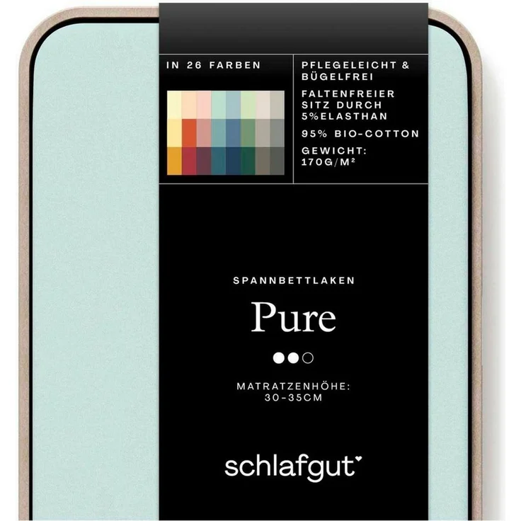Schlafgut 'Pure' Spannbettlaken, Gummizug: rundum, für Matratzen bis 30cm Höhe, Bio-Baumwolle mit Elasthan, Petrol Light, XL 180x200 cm - 200x220 cm – Bild 3