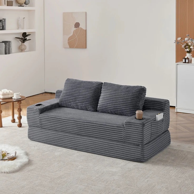 ZUBALIYA Sofa mit LED - Beleuchtung, mit Stauraum, mit Cordbezug, mit breiten Armlehnen, ohne aufwendige Montage – Bild 20