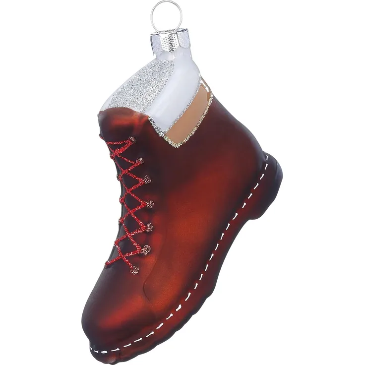 Holly & Jolly Christbaumschmuck, Christbaumschmuck Glas 10cm Wanderschuh Figur Braun