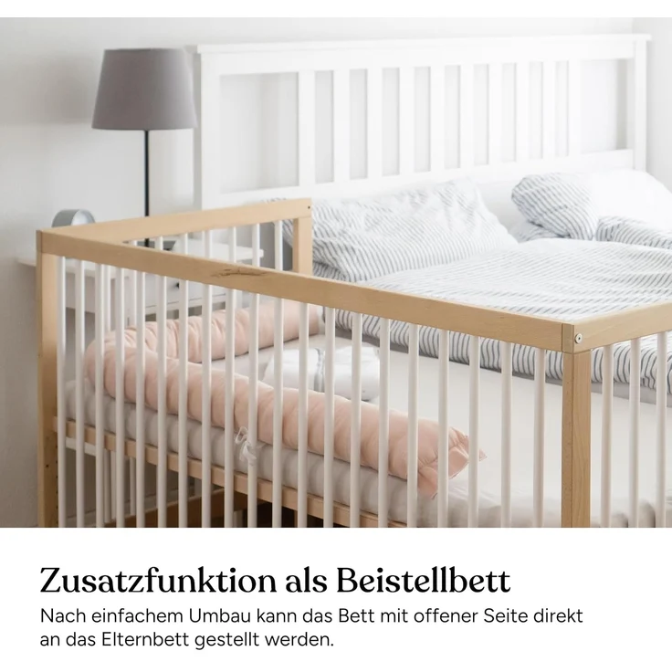 Ehrenkind® Babybett PUR 120x60 aus Buchenholz | Natur | Kinderbett 9-Fach höhenverstellbar mit entnehmbaren Stangen | Baby Bett – Bild 7