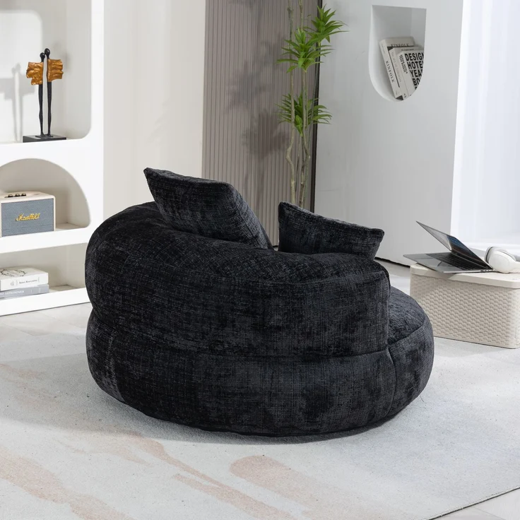 Lazy Sofa Durable Komfort Lounger hohen Rücken Sitzsack Stuhl Couch mit drei Kissen für Erwachsene und Kinder, Indoor & Outdoor, Single Gaming Sofa Stuhl für Schlafzimmer, Büro (Black Chenille)--Schwarz--108x108x52cm--YOUDENOVA – Bild 10