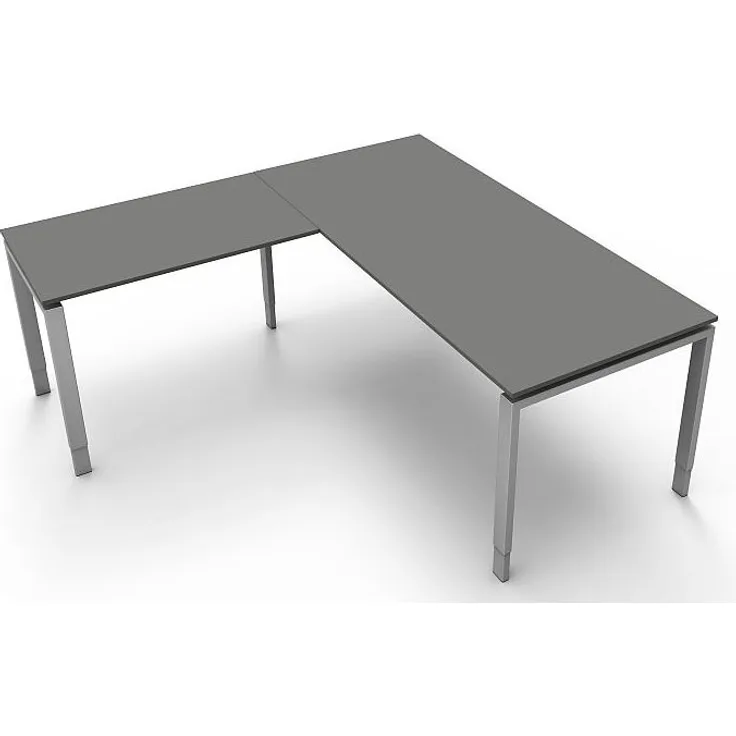 Kerkmann Schreibtisch 4149 Form 5 180x80x68-82 cm Vierfuß-Gestell höhenverstellbar mit Anbautisch Grafit