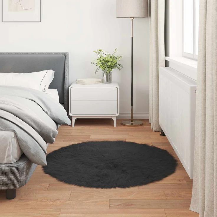 vidaXL Kunstschaffell Teppich Tafalla Schwarz Ø 120 cm Polyester 42021581 – Bild 3