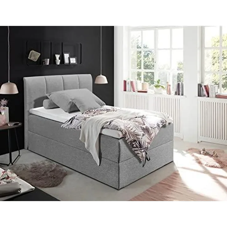Bett 'GRANADA 2', grau mit Bettkasten u. Topper, 140x200 cm