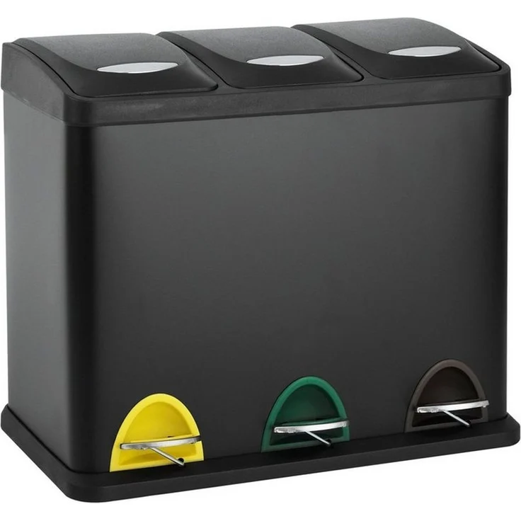 SVITA TC3X8 24 L Treteimer Abfalleimer Mülleimer Pulverbeschichteter Stahl Schwarz – Bild 1