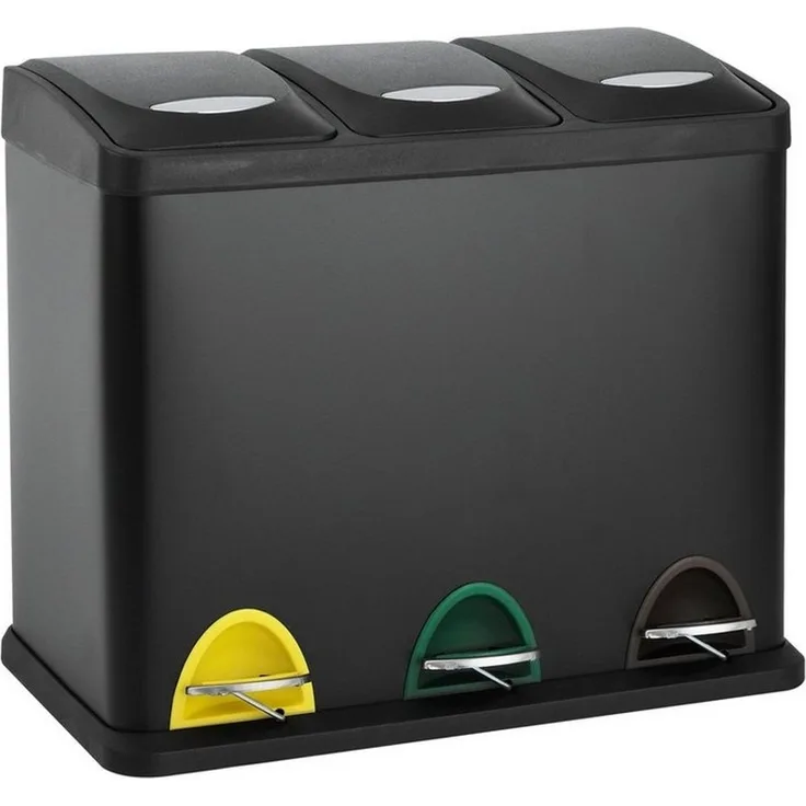 SVITA TC3X8 24 L Treteimer Abfalleimer Mülleimer Pulverbeschichteter Stahl Schwarz