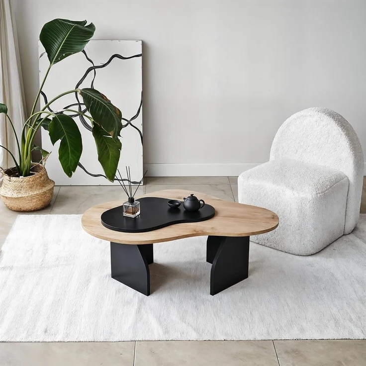 Stylish Coffee Table, Sapphire Oak & Black, 105 x 35 x 65 cm | 100% Melamine Coated Particle Board, 18 mm Thickness | Abstract Design for Modern Living Spaces – Bild 5