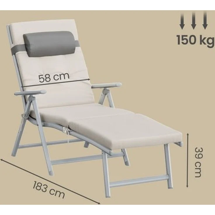 SONGMICS Sonnenliege, Liegestuhl klappbar, abnehmbares Kopfkissen, atmungsaktiv, einstellbare Rückenlehne, beige – Bild 5