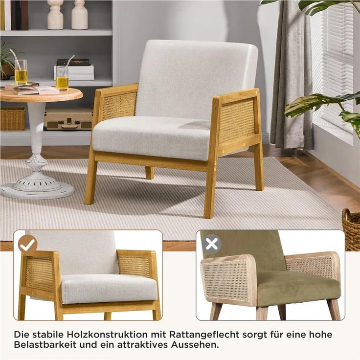 Yaheetech Loungesessel, Armlehnensessel mit Polsterung bequemer Polstersessel, Beige, 78 x 67,5 x 76,5 cm – Bild 6