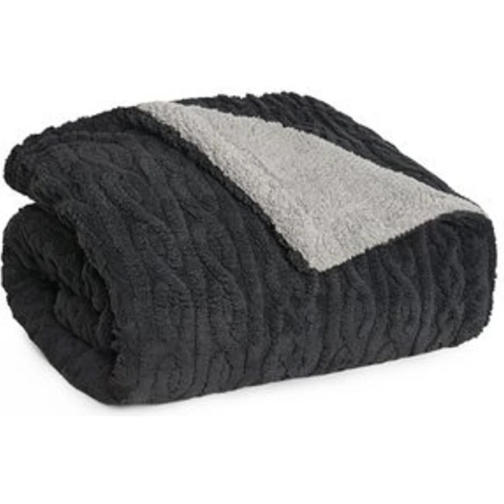 Blumtal Wohndecke, Oeko-TEX zertifiziert, waschbar, weiche Sherpa-Innenseite, Anthrazit/Grau, 230x270 cm – Bild 6