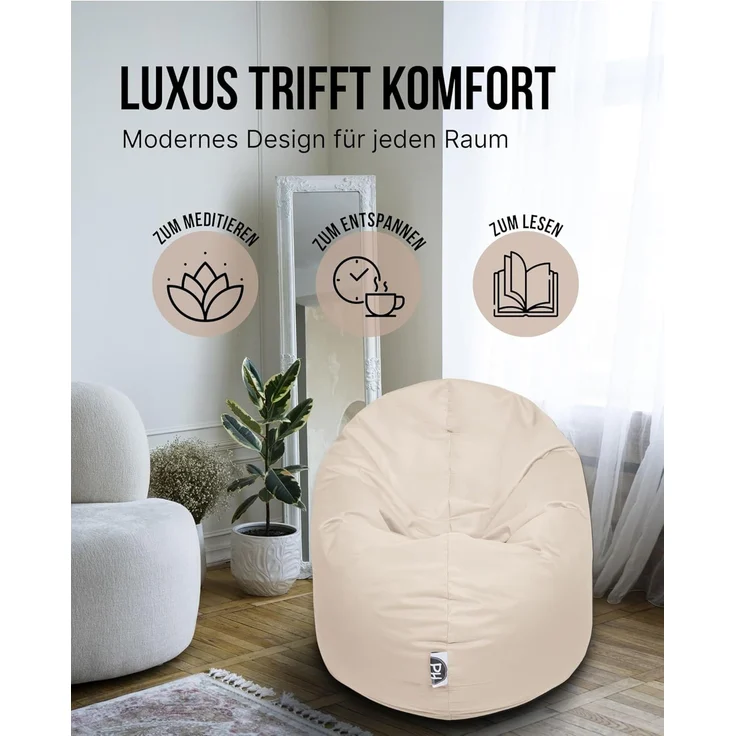 PATCH HOME 2-in-1 Sitzsack Sessel - Gaming Bean Bag mit Reißverschluss - Bereits befüllt, Ergonomisch & Robust für Kinder & Erwachsene - Indoor & Outdoor, Wetterfest (Creme, 155cm) – Bild 8