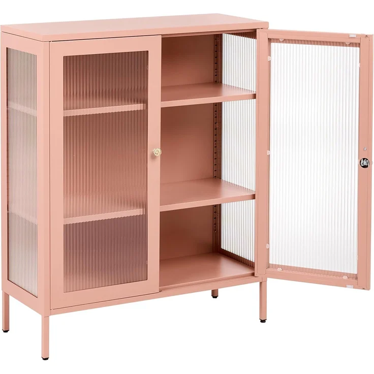 Vitrine mit Glastüren HARLYN 90 cm Metall Pfirsichrosa – Bild 4