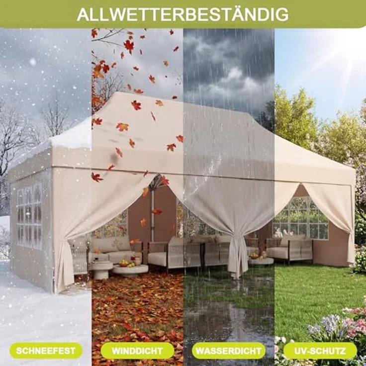 JUMMICO Faltpavillon 3x6 mit Hoher Spitze, um 60% Verbesserte Regenschutzleistung. UV 50+, Pavillon 3x6 Wasserdicht Stabil Winterfest, Shelter mit seitenwänden, für Garten und Camping, Beige – Bild 2