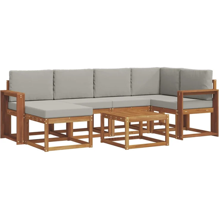 vidaXL Outdoor-Sofagarnitur mit Kissen 7 pcs Natürlich und Hellgrau 3366679 – Bild 2