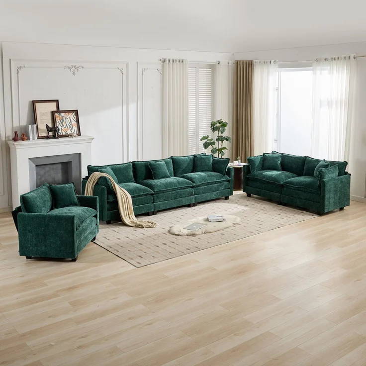 ZUBALIYA Sofa mit LED - Beleuchtung, mit Chenille - Bezug, mit Cordbezug, modular aufgebaut, aus Chenille, für Wohnzimmer und Apartments – Bild 10