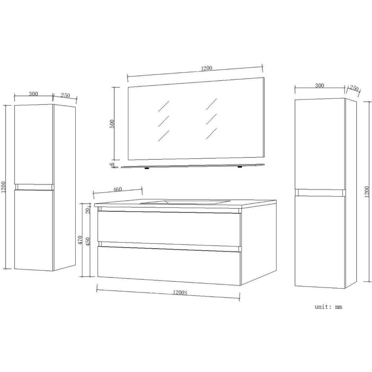 Homeline Badmöbel Set Eiche/Weiß Leonard Hochglanz 120 cm Spiegel incl LED (120, 7, 3X Seitenschränke) – Bild 4