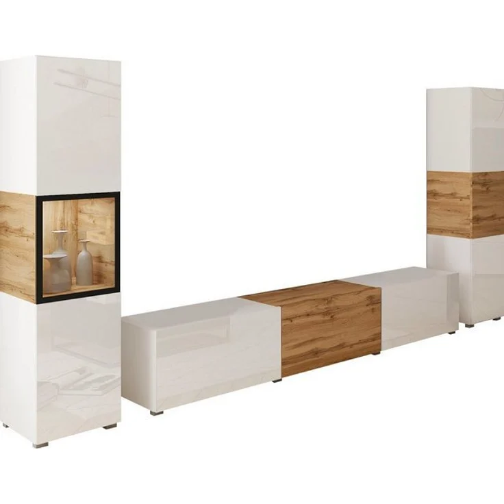 INOSIGN Wohnwand BERLIN III, (Komplett-Set, 3-St), moderne grifflose Mediawand Breite 260 cm, Vitrine mit Verglasung – Bild 4