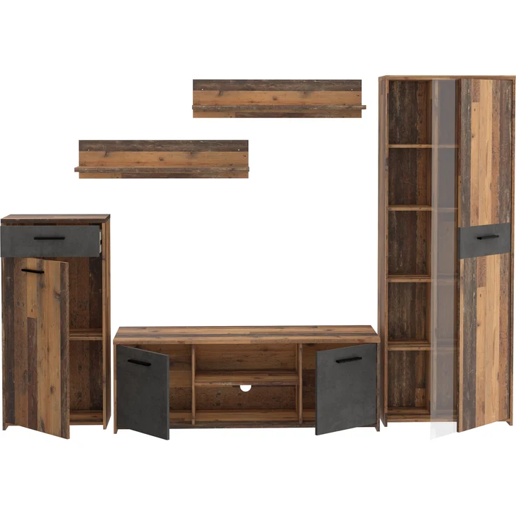 FORTE Pablo Wohnwand, Holzwerkstoff, Braun/Grau, 277,4 x 182,9 x 39,5 cm – Bild 4