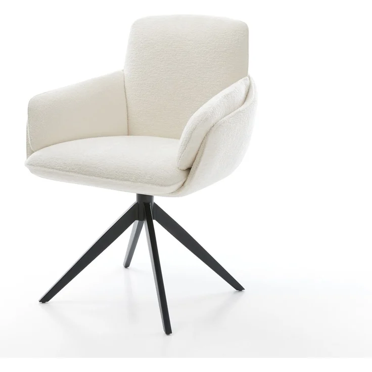 Drehstuhl Luan-Flex mit Armlehnen Bouclé Soft Beige Kreuzgestell breit Schwarz 360° drehbar Wippfunktion – Bild 1