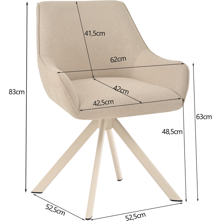GOEURVANT 1178 Esszimmerstühle 6er-Set mit Armlehnen, 360° Drehbar, Webstoff - Beige – Bild 10