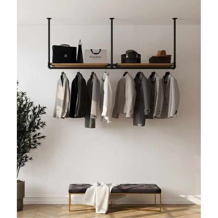 RSR Hangers Kleiderstange Garderobenleiste Kleiderstange Garderobe „DIEK“ mit Eichenholz Ablage