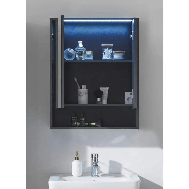 Badezimmerspiegelschrank >Lucera< in Grau aus Glas - 60x75x20cm (BxHxT) – Bild 2