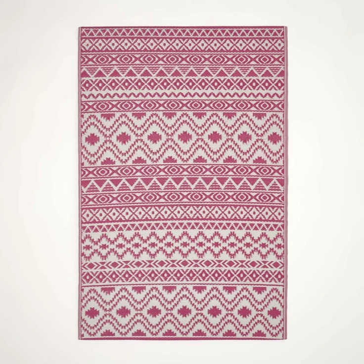 Homescapes Outdoor Teppich wetterfest – Tia Gartenteppich aus recyceltem Polypropylen, beidseitig verwendbar, pink-weiß Gemustert, für Balkon, Terrasse, Garten, Camping & Indoor, 180x270 cm