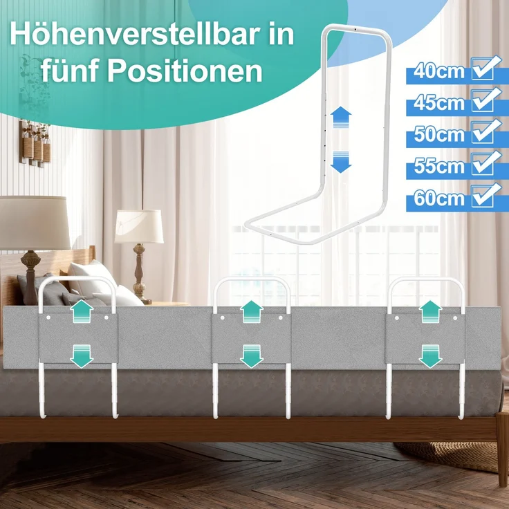 Eikuavons 1x Bettgitter 180cm Grau, höhenverstellbares Bettschutzgitter, Kinderbettgitter Babybettgitter Rausfallschutz für Familienbett & Kinderbett, Perlbaumwolle, Grau – Bild 4