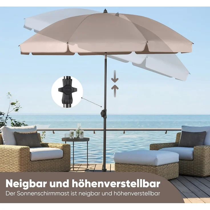Sekey® 180 cm Sonnenschirm Balkon mit Bodenhülse & Schutzhülle, Neigungs- und Höhenverstellung, Sonnenschirm Strand für Balkon, Garten & Terrasse, Runder Sonnenschutz UPF 50+ – Bild 4