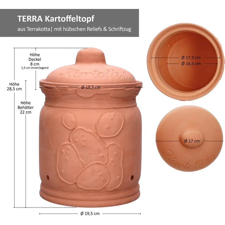Terra Kartoffeltopf mit Deckel Ø 19,3cm aus Terrakotta Aufbewahrungsbox Ton – Bild 7
