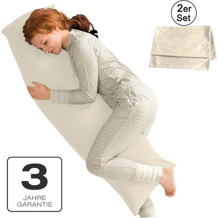 Seitenschläferkissen Bezug Mikrofaser 40 x 145 cm 2 Stück Creme – Bild 4