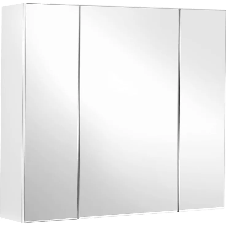 Vasagle Spiegelschrank, Badezimmerschrank, Aufbewahrungsschrank mit 3 Türen, fürs Badezimmer, 15 x 60 x 55 cm, mit verstellbaren Regalebenen, modern, weiß BBK22WT