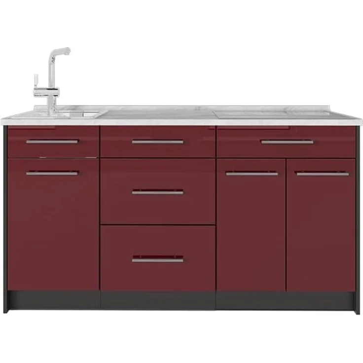 Küchenblock Fame-Line Bordeaux Hochglanz 150 cm, AP Marmor Vicco – Bild 1