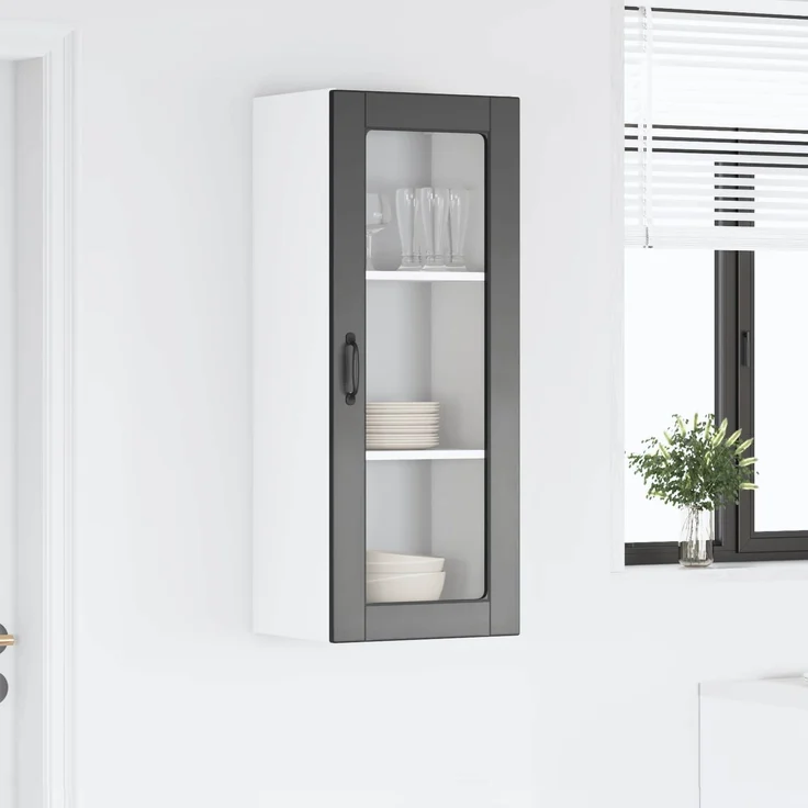 vidaXL Wandglas-Schrank PORTO Schwarz 40 x 31 x 100 cm Holzwerkstoff 885446 – Bild 4