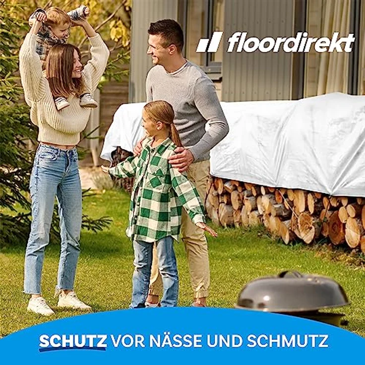 Floordirekt Abdeckplane | Gewebeplane | Schutzplane | Bootsplane | Zeltunterlage für Camping & Outdoor | Garten | wasserdichte Planemit Ösen | Viele Größen & Farben 10x12 m, 120m², 240 g/m², Weiß – Bild 11
