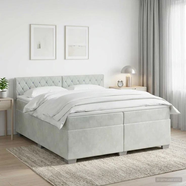 vidaXL Boxspringbett mit Matratze Hellgrau 200 x 200 cm Samt 3450776 – Bild 1